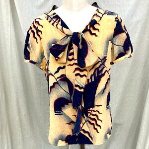 Ralph Lauren Blue label art Deco style Indochine print silk crepe blouse New